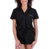 Paris Hilton Women’s Short Sleeve Notch Collar and Drawstring Shorts Pajama Set(Black Paris)