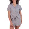 Paris Hilton Women’s Short Sleeve Notch Collar and Drawstring Shorts Pajama Set(Grey Paris)