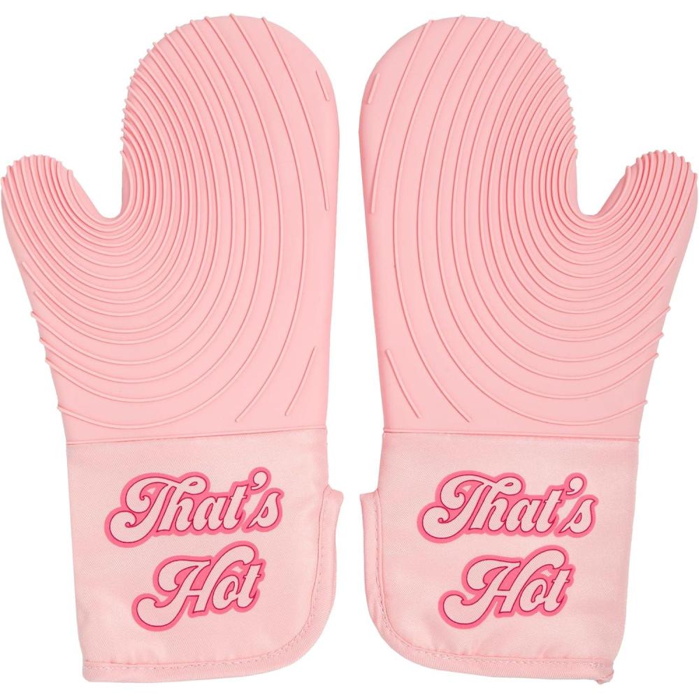 imageParis Hilton Oven Mitt Set with Heart Design Heat Resistant Pot Holders Featuring NonSlip Textured Silicone Grips 2Piece Set PinkThats Hot