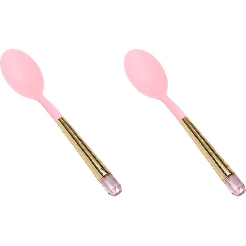 imageParis Hilton Slotted Turner with Pink Jewel Shaped Handle HeatResistant up to 400F Dishwasher Safe Kitchen Tools and Utensil Pink and GoldSolid Spoon Pack of 2