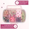 Paris Hilton 2-Pack Bento Style Snack Boxes, 7-Compartment Lunch Containers with Built-In Phone Stand, Removable Dividers and Dip Containers, Pink Bow Print(Pink Bow Print)