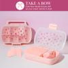 Paris Hilton 2-Pack Bento Style Snack Boxes, 7-Compartment Lunch Containers with Built-In Phone Stand, Removable Dividers and Dip Containers, Pink Bow Print(Pink Bow Print)