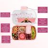 Paris Hilton 2-Pack Bento Style Snack Boxes, 7-Compartment Lunch Containers with Built-In Phone Stand, Removable Dividers and Dip Containers, Pink Bow Print(Pink Bow Print)