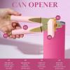 Paris Hilton Can Opener with Built-In Bottle Opener, Easy-Turn Knob & Soft-Grip Handles for Iconic Kitchen Convenience, Pink and Gold