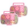 Paris Hilton 2-Pack Bento Style Snack Boxes, 7-Compartment Lunch Containers with Built-In Phone Stand, Removable Dividers and Dip Containers, Pink Bow Print(Pink Heart Print)