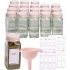 Paris Hilton Glass Spice Jar Storage Set, 4-Ounce Empty Spice Jars with Labels, Shaker Caps and Metal Lids, Collapsible Funnel Included, 20-Piece, Pink(Standard)