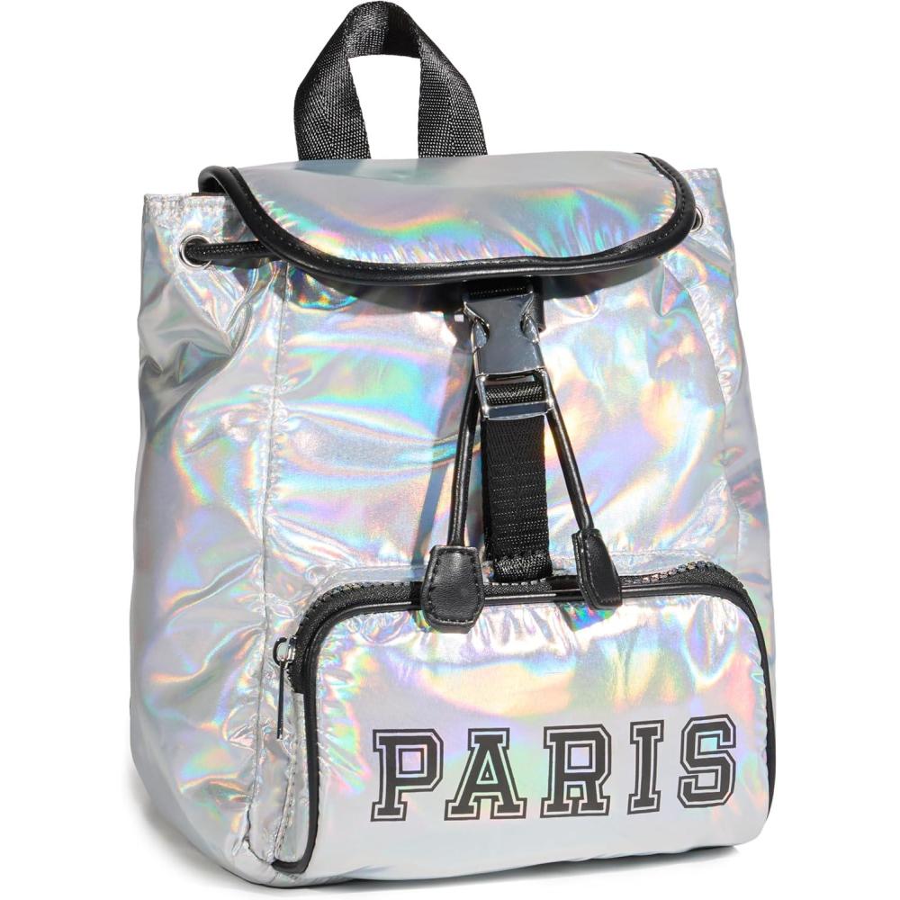 imageParis Hilton Paxton Small Drawstring Rucksack Fashion Backpack BlackIridescent Silver