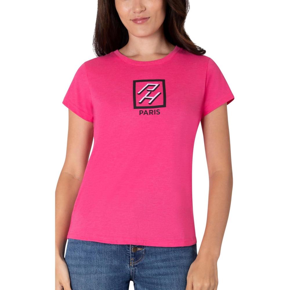 imageParis Hilton Womens Fashion TShirt Embellished Graphics Short Sleeve Crew Neck TopsHot Pink Ph