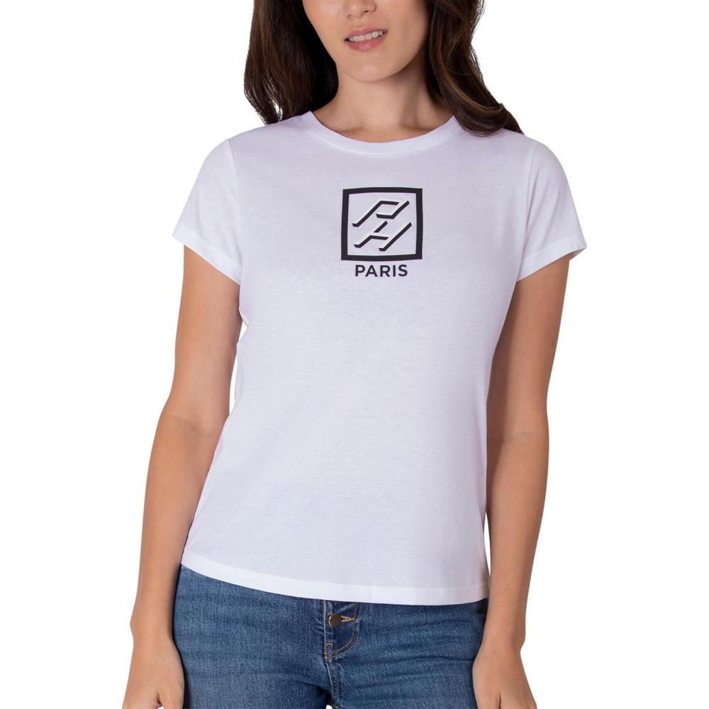 imageParis Hilton Womens Fashion TShirt Embellished Graphics Short Sleeve Crew Neck TopsWhite Ph