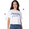 Paris Hilton Women’s Fashion T-Shirt Embellished Graphics Short Sleeve Crew Neck Tops(Jadore White)