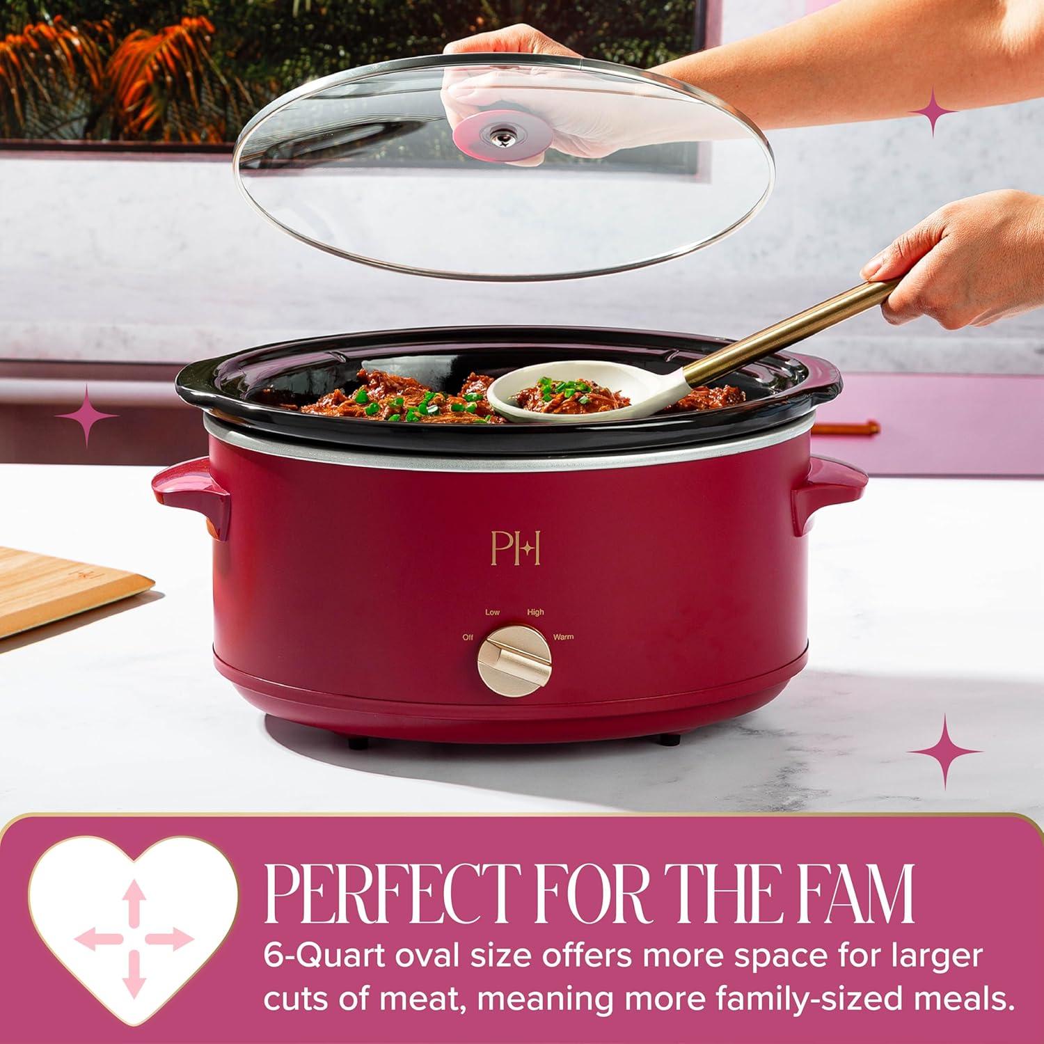 imageParis Hilton 35Quart Manual Slow Cooker Features Three Settings Low High Warm Naturally Nonstick and Dishwasher Safe Stoneware Insert Family Sized Capacity WhiteBerry