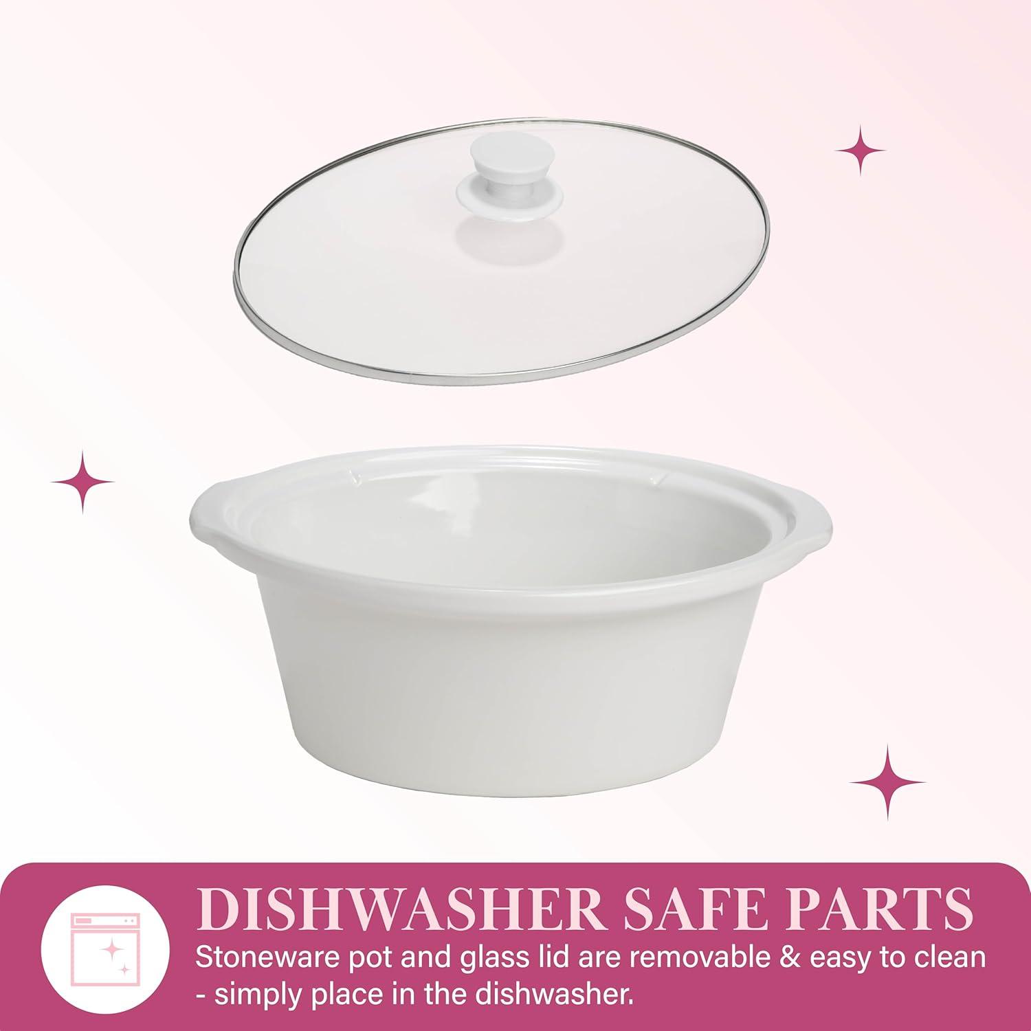 imageParis Hilton 35Quart Manual Slow Cooker Features Three Settings Low High Warm Naturally Nonstick and Dishwasher Safe Stoneware Insert Family Sized Capacity WhiteWhite