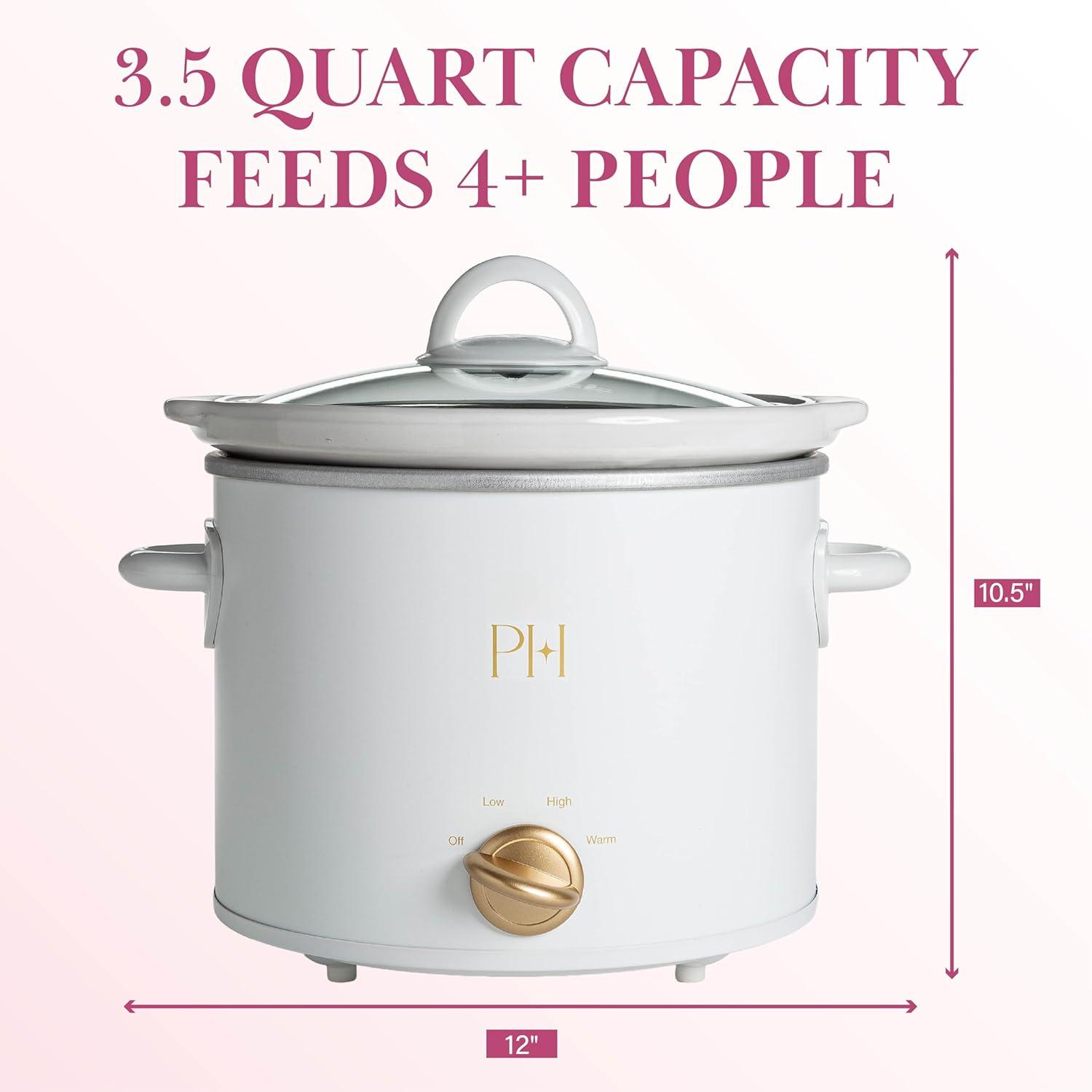imageParis Hilton 35Quart Manual Slow Cooker Features Three Settings Low High Warm Naturally Nonstick and Dishwasher Safe Stoneware Insert Family Sized Capacity WhiteWhite