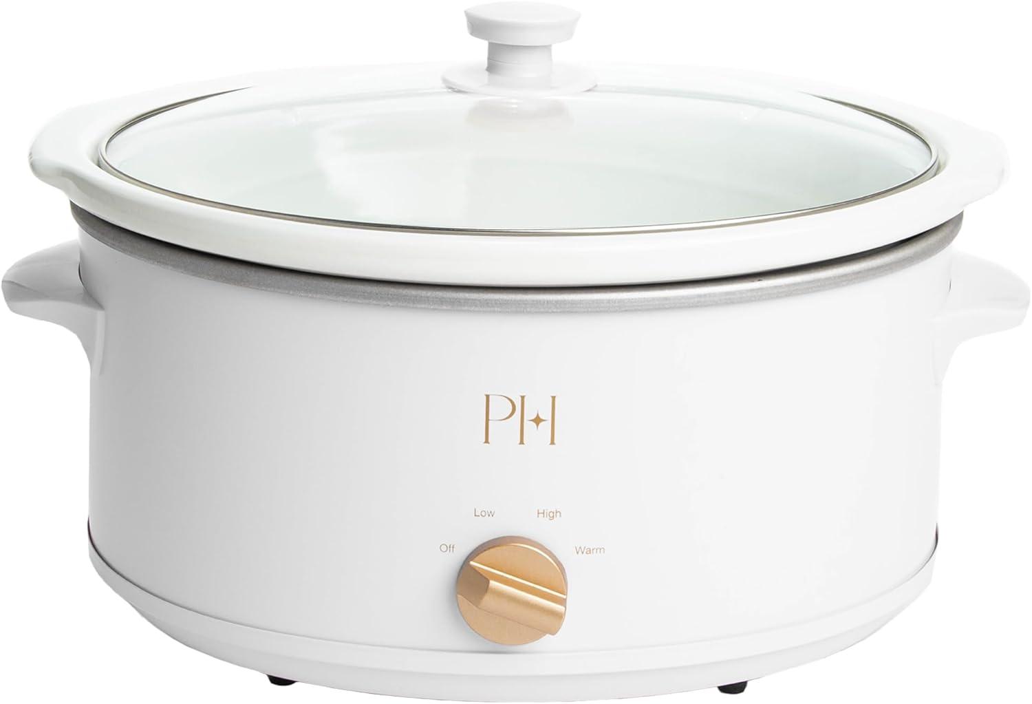 imageParis Hilton 35Quart Manual Slow Cooker Features Three Settings Low High Warm Naturally Nonstick and Dishwasher Safe Stoneware Insert Family Sized Capacity WhiteWhite