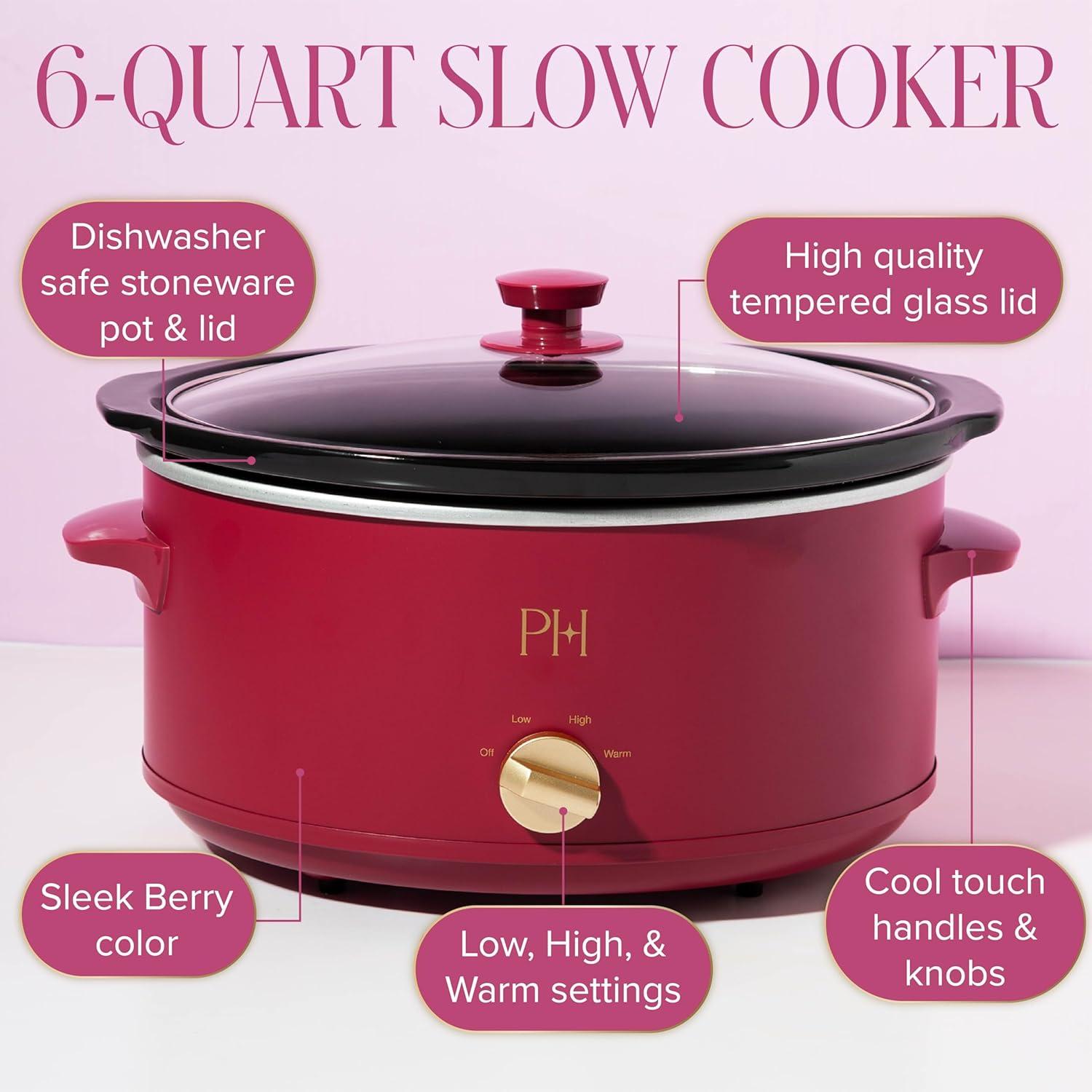 imageParis Hilton 35Quart Manual Slow Cooker Features Three Settings Low High Warm Naturally Nonstick and Dishwasher Safe Stoneware Insert Family Sized Capacity WhiteBerry