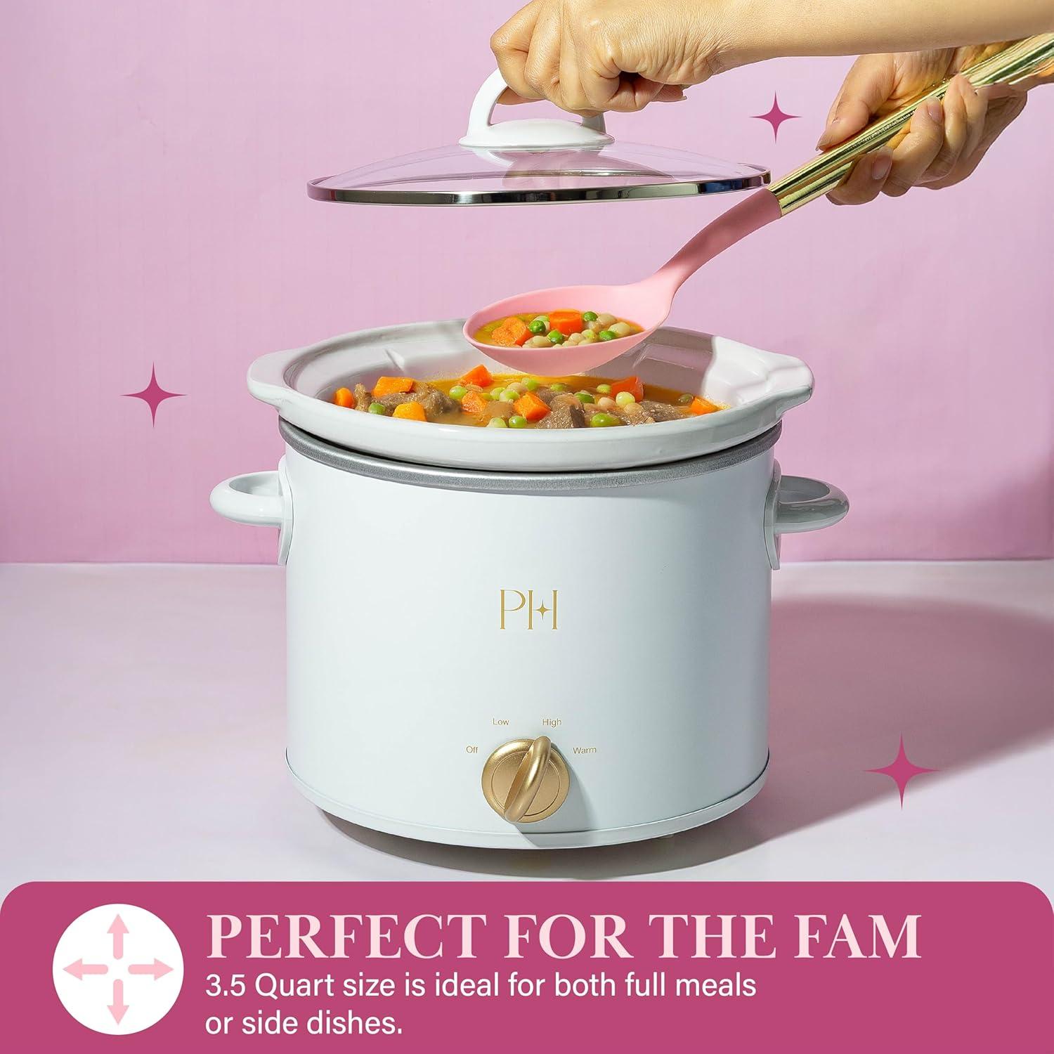 imageParis Hilton 35Quart Manual Slow Cooker Features Three Settings Low High Warm Naturally Nonstick and Dishwasher Safe Stoneware Insert Family Sized Capacity WhiteWhite