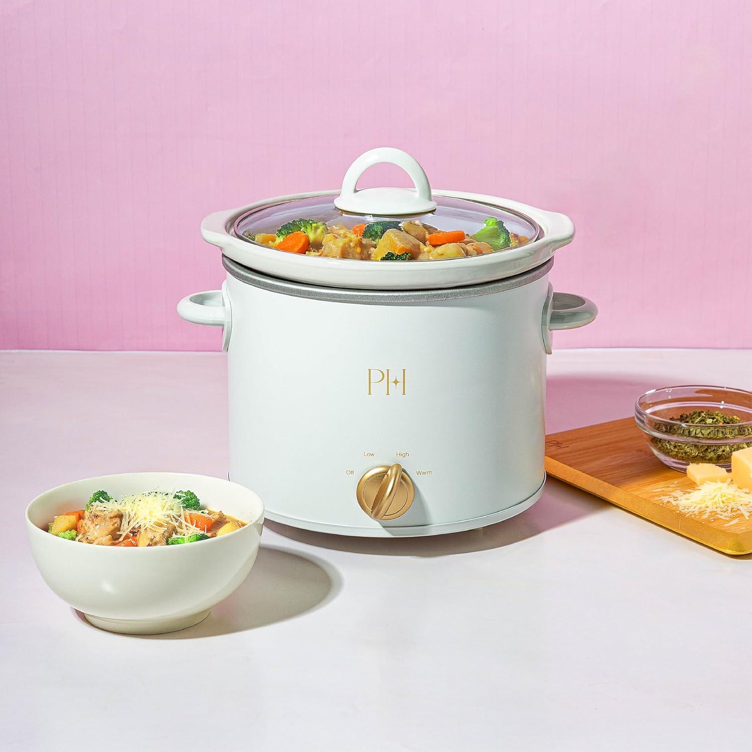 imageParis Hilton 35Quart Manual Slow Cooker Features Three Settings Low High Warm Naturally Nonstick and Dishwasher Safe Stoneware Insert Family Sized Capacity WhiteWhite