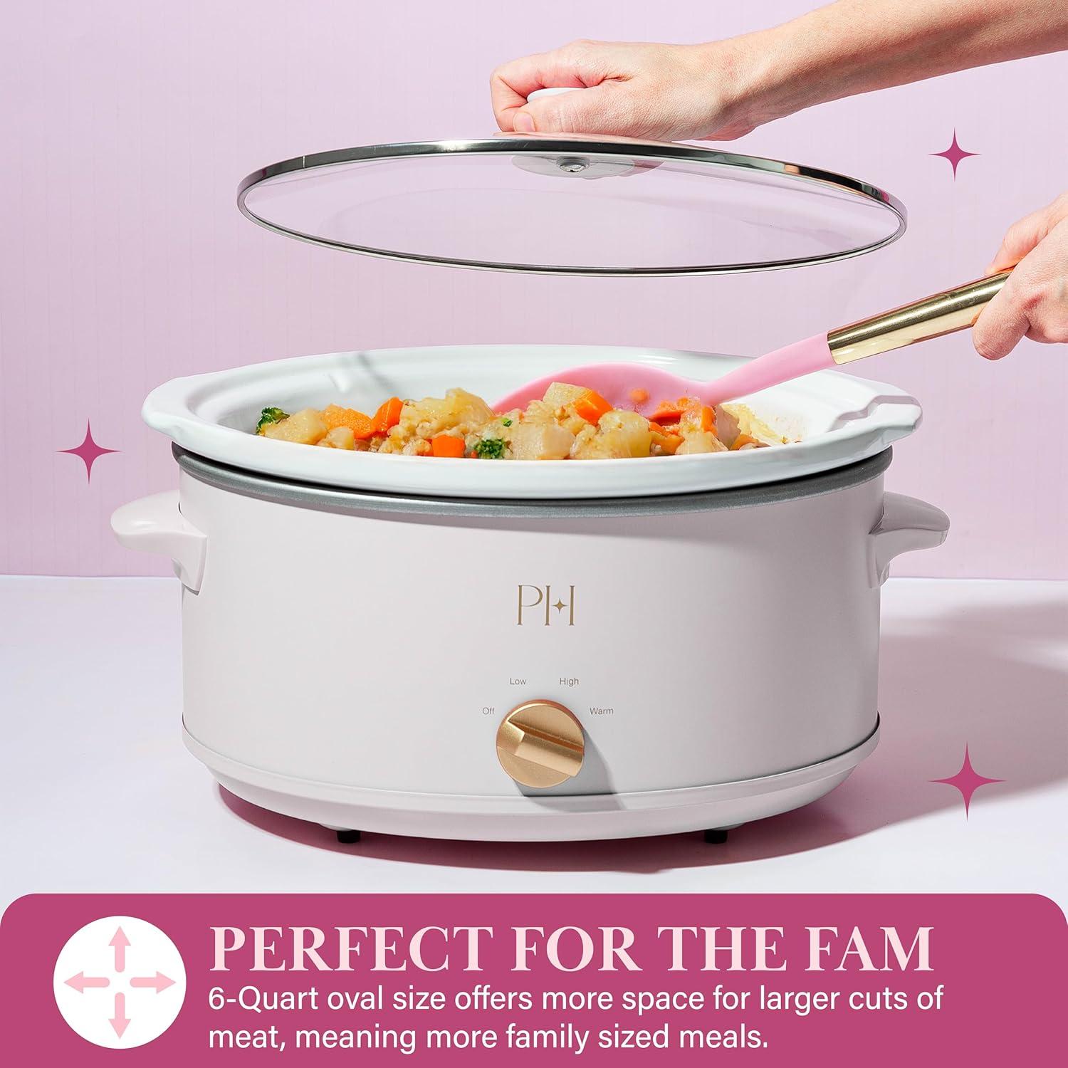 imageParis Hilton 35Quart Manual Slow Cooker Features Three Settings Low High Warm Naturally Nonstick and Dishwasher Safe Stoneware Insert Family Sized Capacity WhiteWhite