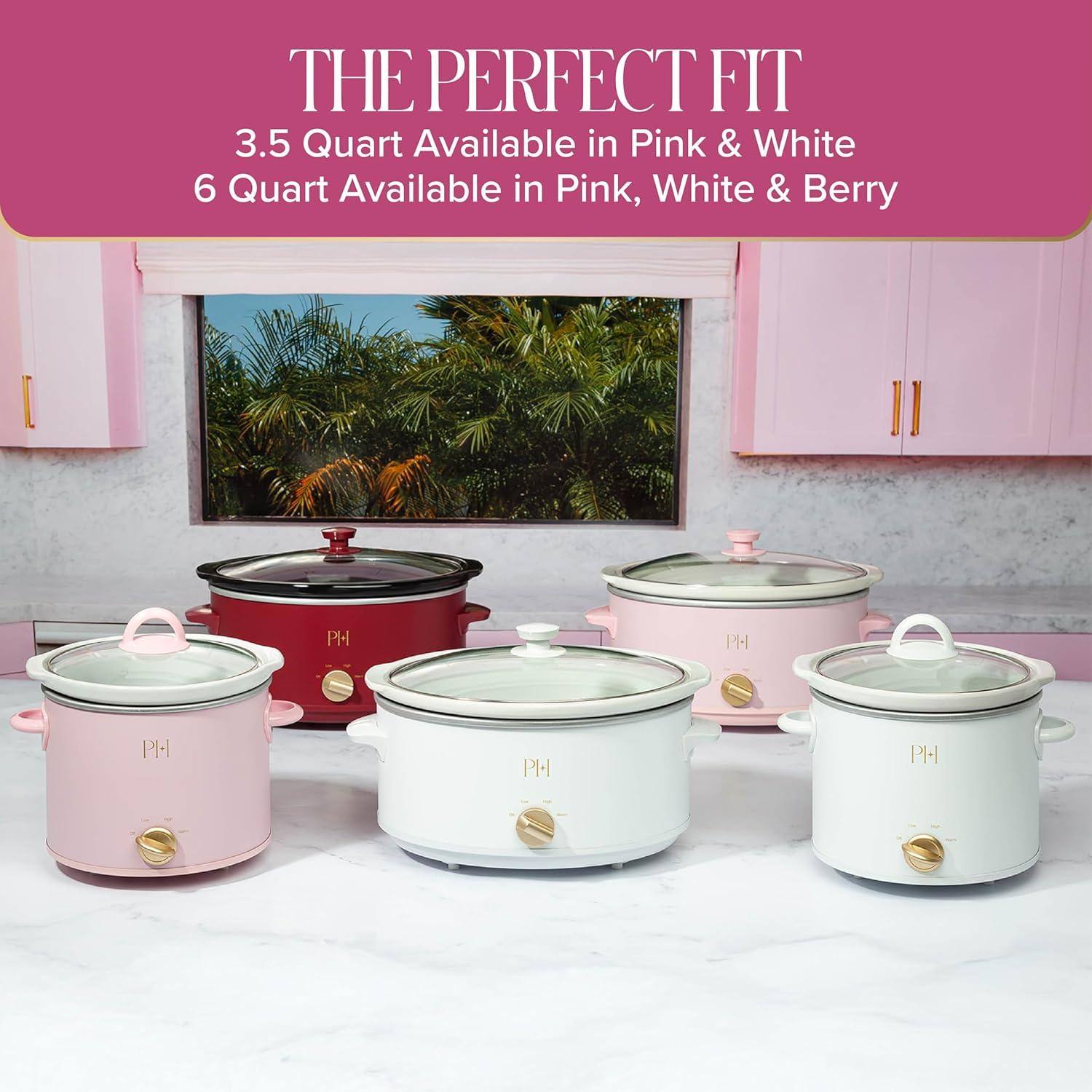 imageParis Hilton 35Quart Manual Slow Cooker Features Three Settings Low High Warm Naturally Nonstick and Dishwasher Safe Stoneware Insert Family Sized Capacity WhiteBerry