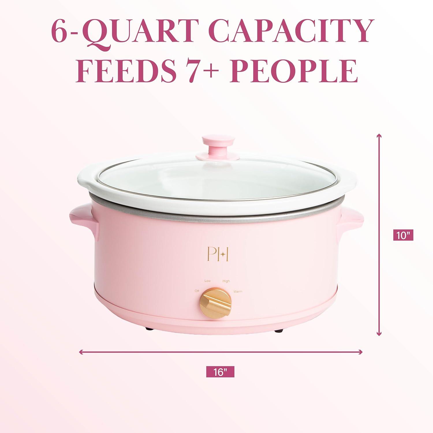 imageParis Hilton 35Quart Manual Slow Cooker Features Three Settings Low High Warm Naturally Nonstick and Dishwasher Safe Stoneware Insert Family Sized Capacity WhitePink