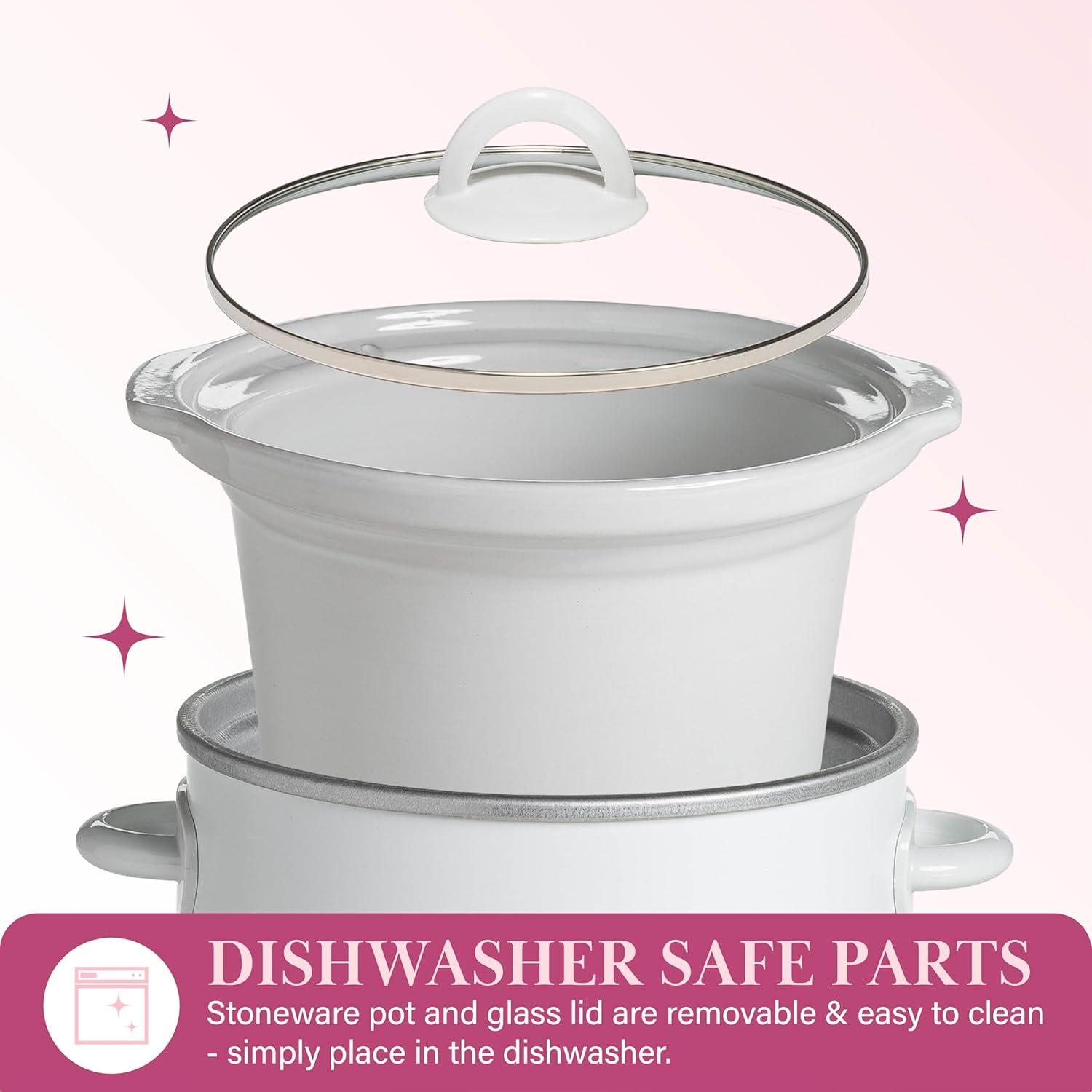 imageParis Hilton 35Quart Manual Slow Cooker Features Three Settings Low High Warm Naturally Nonstick and Dishwasher Safe Stoneware Insert Family Sized Capacity WhiteWhite
