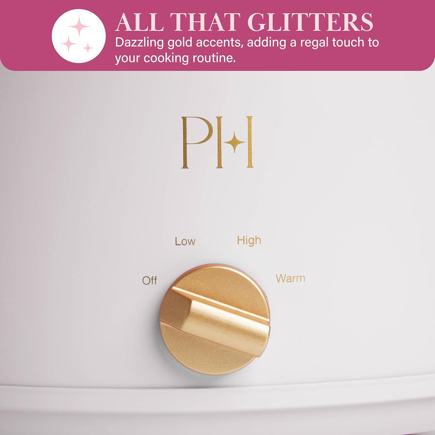 imageParis Hilton 35Quart Manual Slow Cooker Features Three Settings Low High Warm Naturally Nonstick and Dishwasher Safe Stoneware Insert Family Sized Capacity WhiteWhite