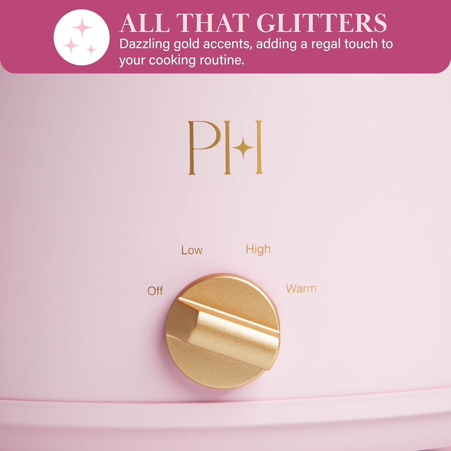 imageParis Hilton 35Quart Manual Slow Cooker Features Three Settings Low High Warm Naturally Nonstick and Dishwasher Safe Stoneware Insert Family Sized Capacity WhitePink