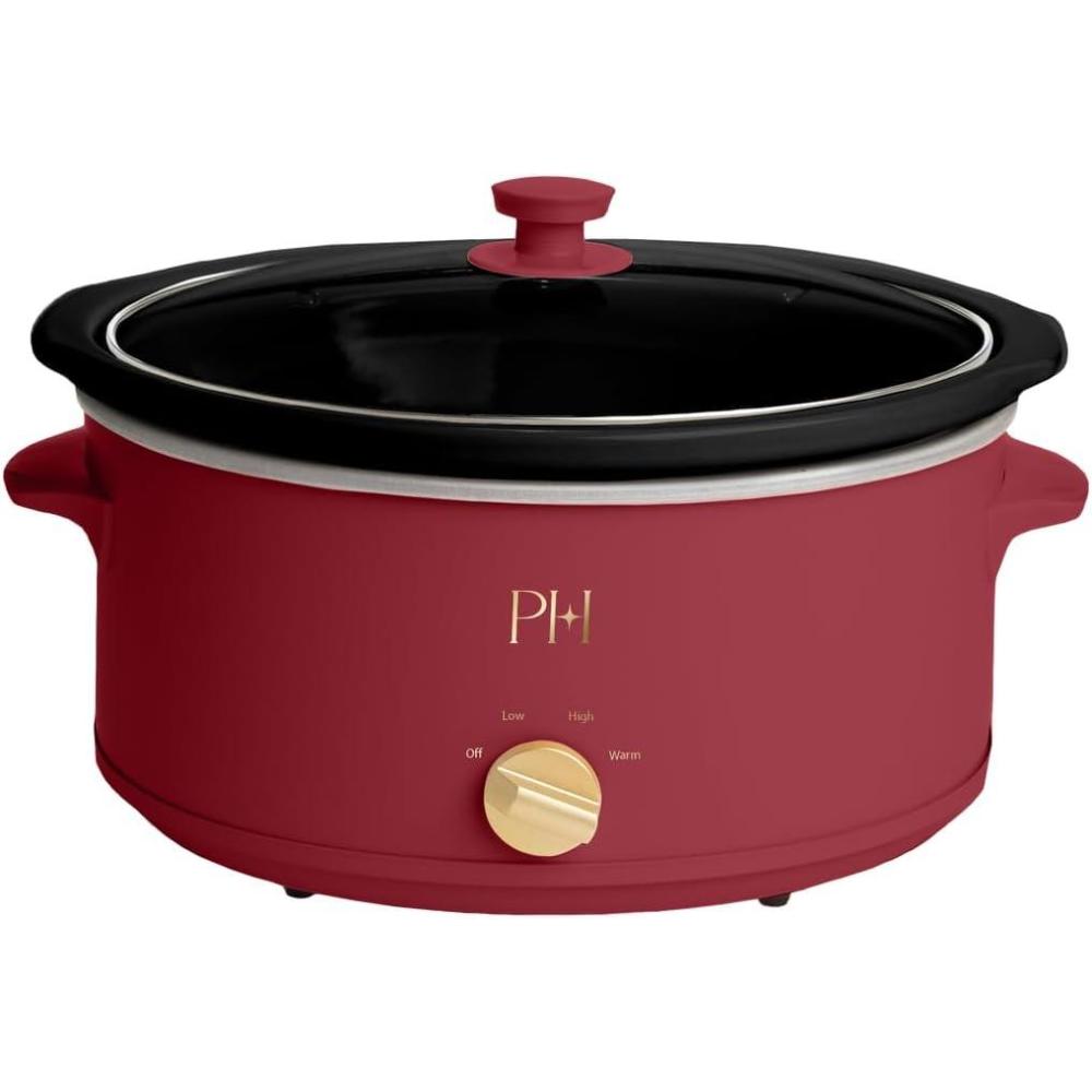 imageParis Hilton 35Quart Manual Slow Cooker Features Three Settings Low High Warm Naturally Nonstick and Dishwasher Safe Stoneware Insert Family Sized Capacity WhiteBerry