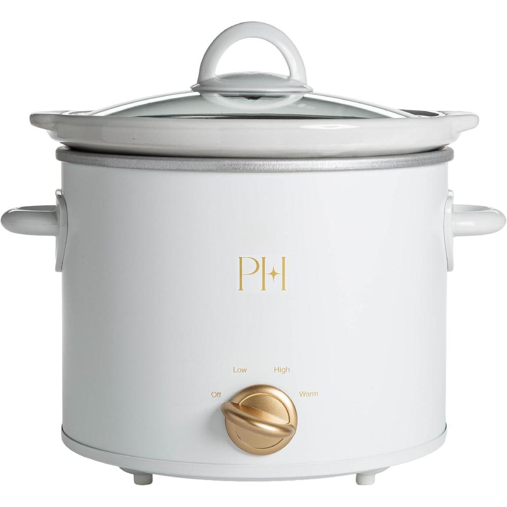 imageParis Hilton 35Quart Manual Slow Cooker Features Three Settings Low High Warm Naturally Nonstick and Dishwasher Safe Stoneware Insert Family Sized Capacity WhiteWhite