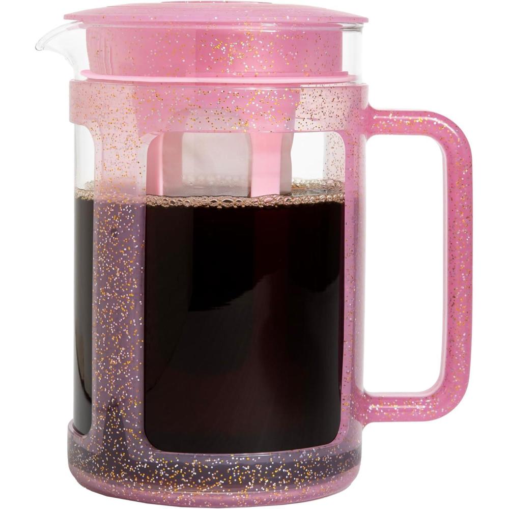 imageParis Hilton Cold Brew Coffee Maker Durable 16 Quart Borosilicate Glass Carafe with Stainless Steel Filter Glitter Pink 38 oz