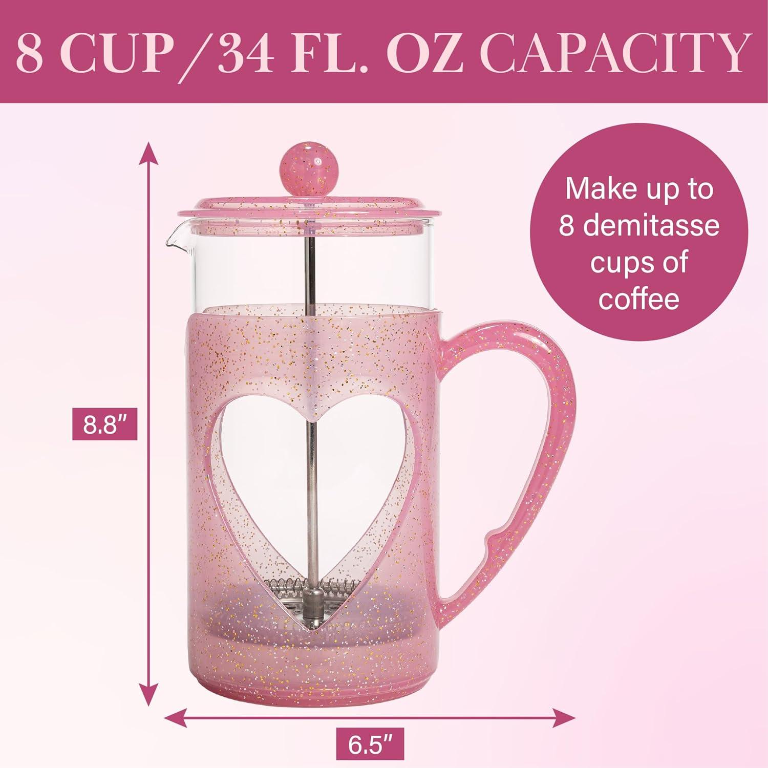 imageParis Hilton 8Cup French Press Coffee Maker Durable Borosilicate Glass with Stainless Steel Filter HeatResistant Design for Daily Use 34Ounce Pink