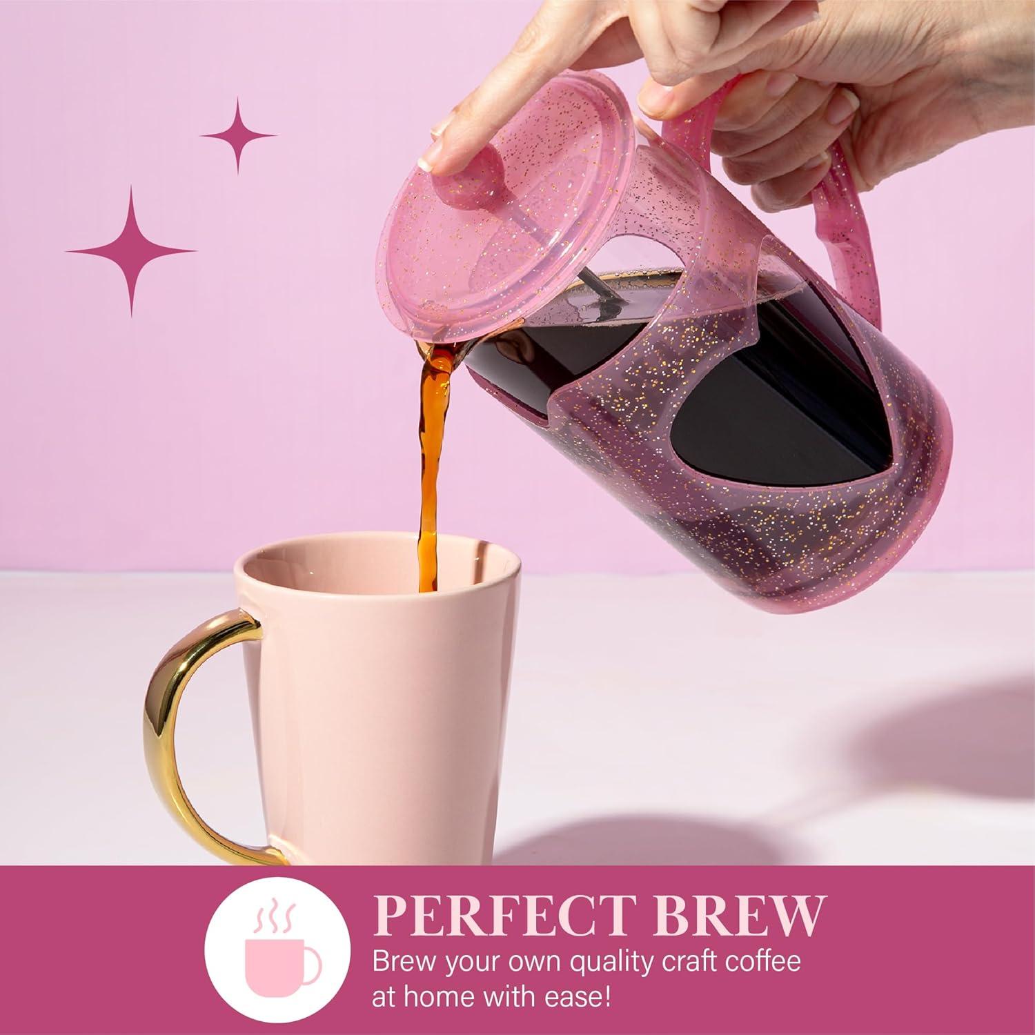 imageParis Hilton 8Cup French Press Coffee Maker Durable Borosilicate Glass with Stainless Steel Filter HeatResistant Design for Daily Use 34Ounce Pink