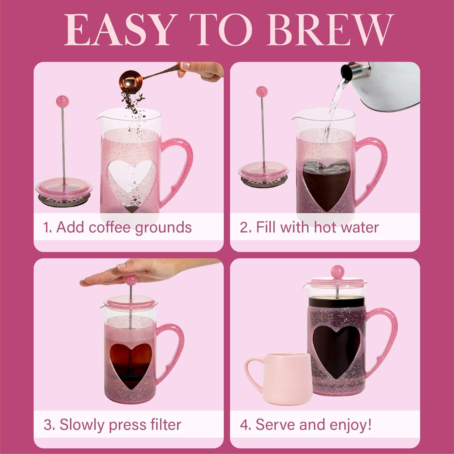 imageParis Hilton 8Cup French Press Coffee Maker Durable Borosilicate Glass with Stainless Steel Filter HeatResistant Design for Daily Use 34Ounce Pink