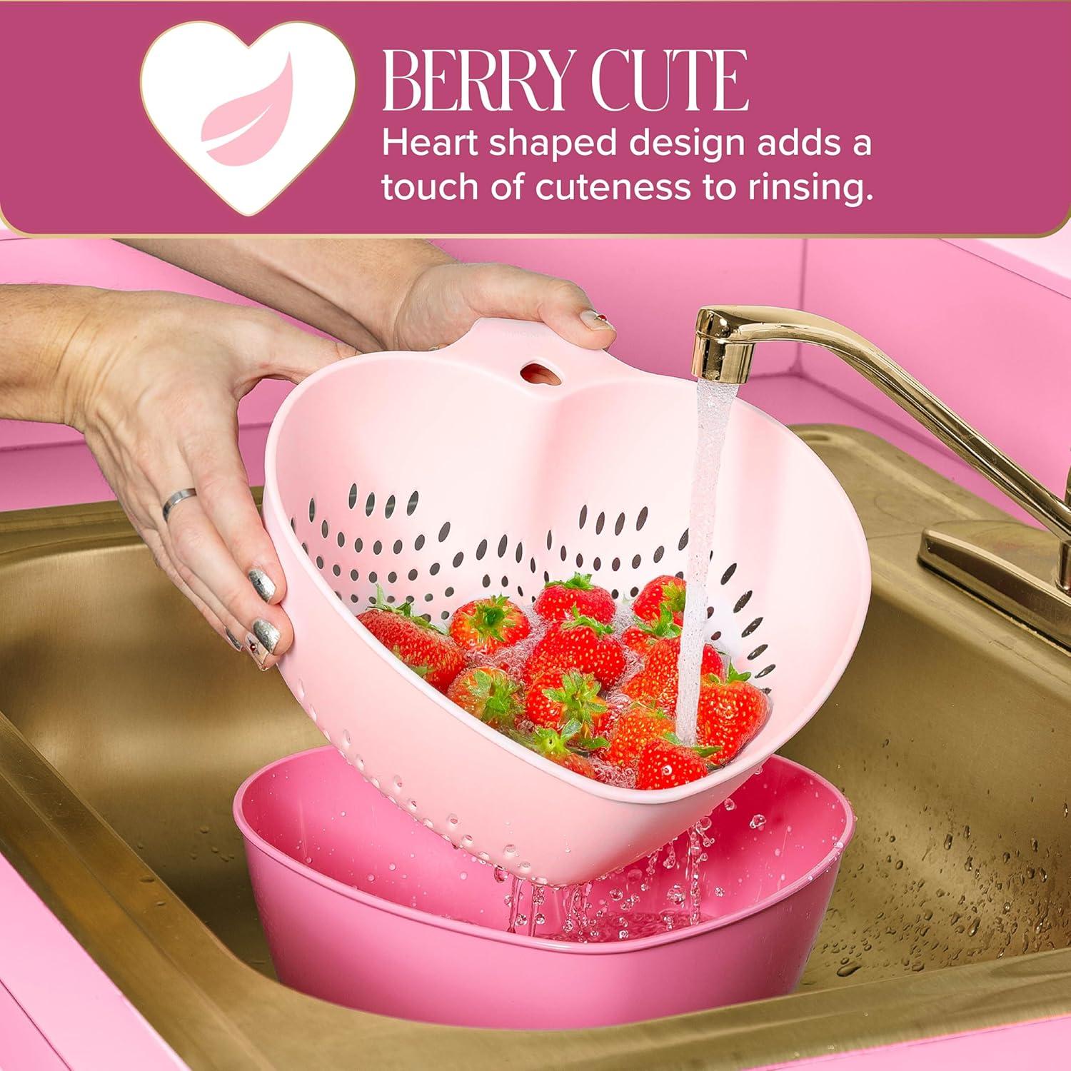 imageParis Hilton Heart Bowl ampamp Colander Set Nesting 2Piece Design with 3Quart Capacity Dishwasher Safe Made without BPA Pink
