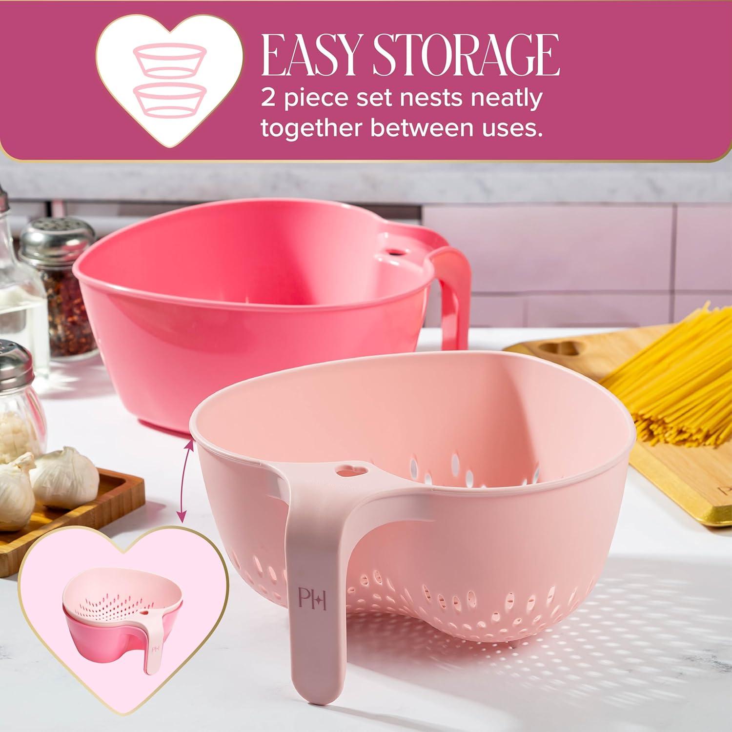 imageParis Hilton Heart Bowl ampamp Colander Set Nesting 2Piece Design with 3Quart Capacity Dishwasher Safe Made without BPA Pink
