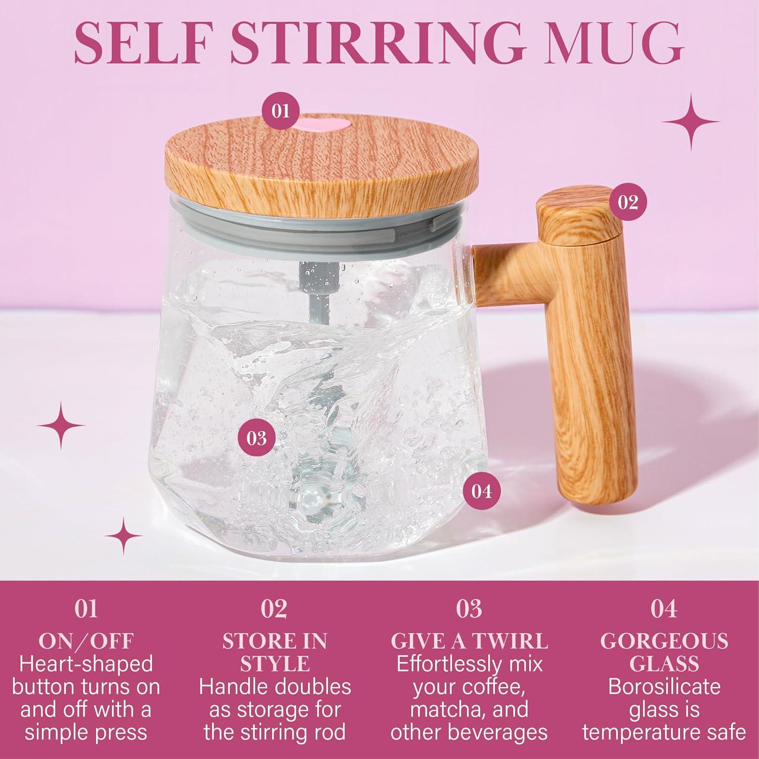 imageParis Hilton Self Stirring Mug BatteryOperated Mixing Mug for Coffee Cocoa Powders and More Durable Borosilicate Glass with Heart Button 135Ounce Size ClearTransparent