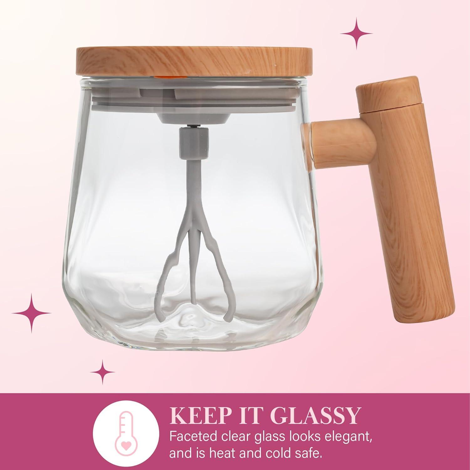 imageParis Hilton Self Stirring Mug BatteryOperated Mixing Mug for Coffee Cocoa Powders and More Durable Borosilicate Glass with Heart Button 135Ounce Size ClearTransparent