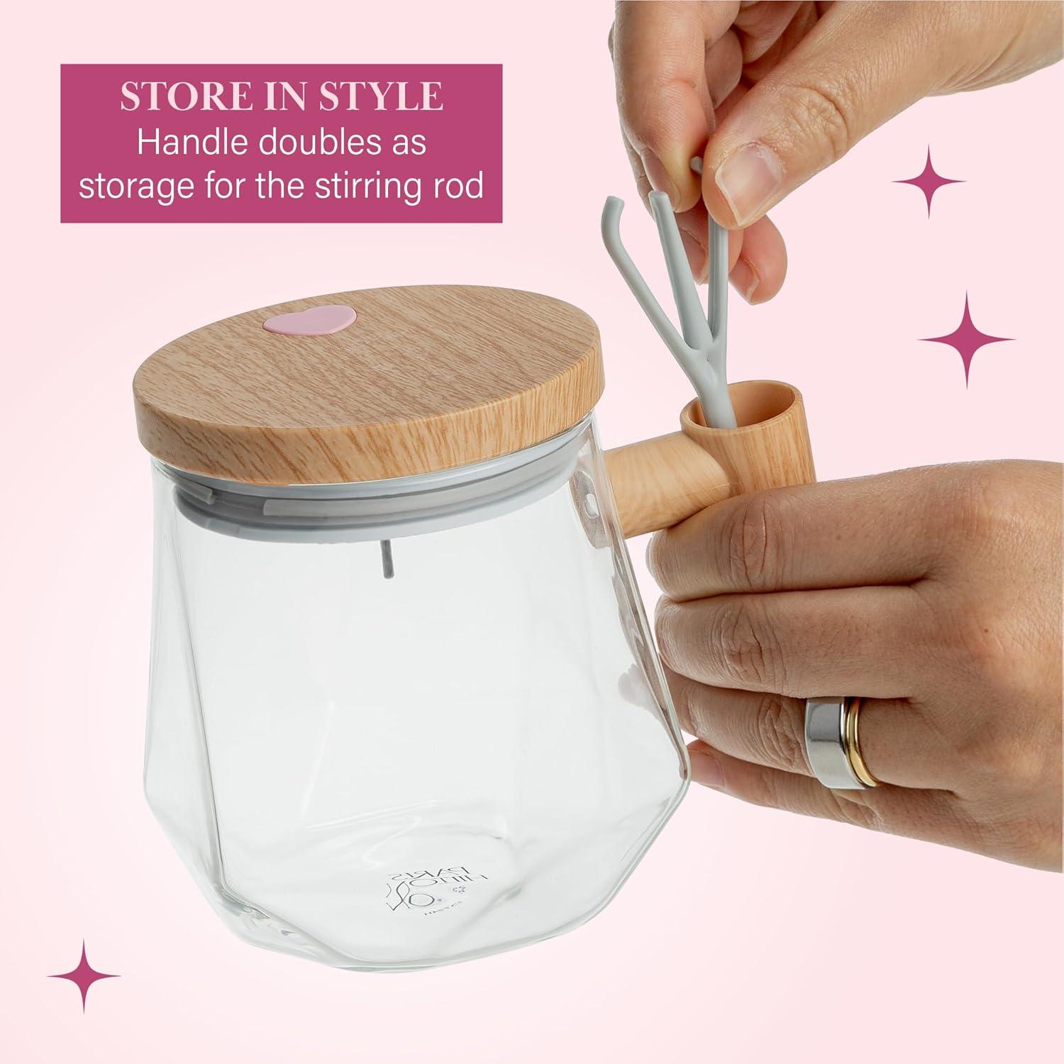 imageParis Hilton Self Stirring Mug BatteryOperated Mixing Mug for Coffee Cocoa Powders and More Durable Borosilicate Glass with Heart Button 135Ounce Size ClearTransparent