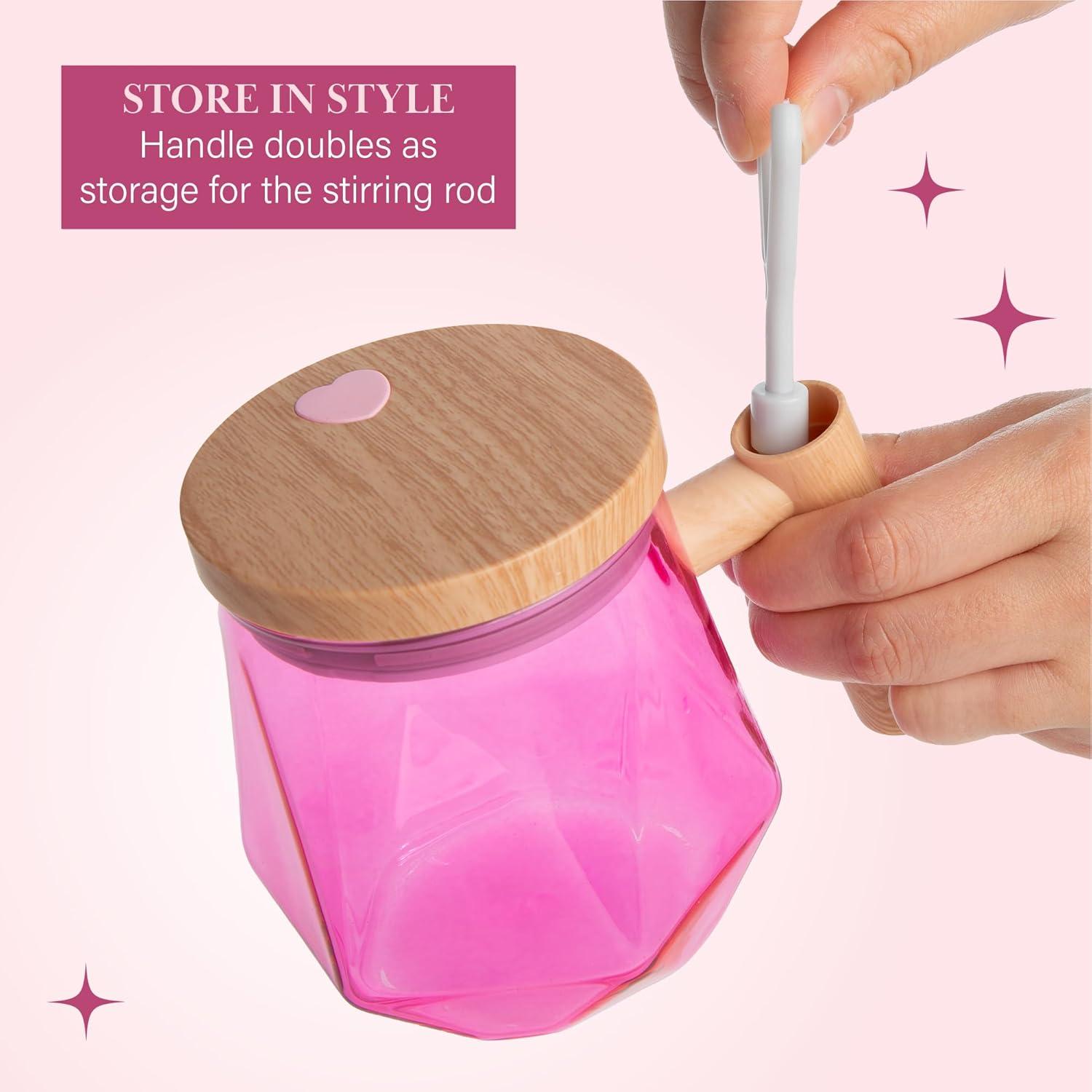 imageParis Hilton Self Stirring Mug BatteryOperated Mixing Mug for Coffee Cocoa Powders and More Durable Borosilicate Glass with Heart Button 135Ounce Size ClearPink