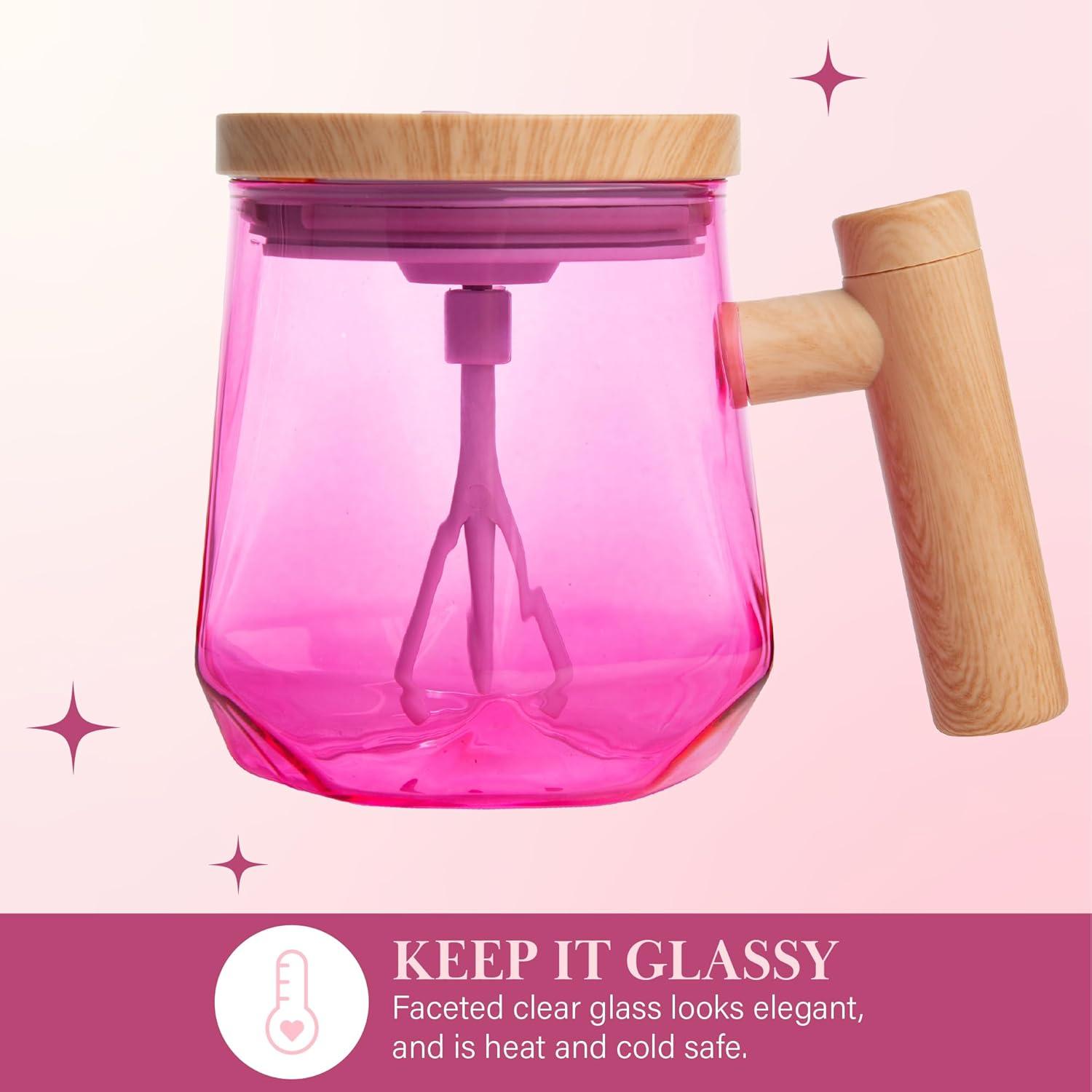 imageParis Hilton Self Stirring Mug BatteryOperated Mixing Mug for Coffee Cocoa Powders and More Durable Borosilicate Glass with Heart Button 135Ounce Size ClearPink