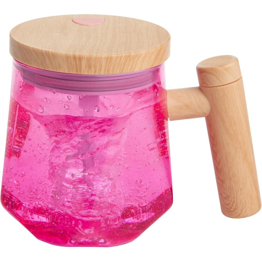 imageParis Hilton Self Stirring Mug BatteryOperated Mixing Mug for Coffee Cocoa Powders and More Durable Borosilicate Glass with Heart Button 135Ounce Size ClearPink