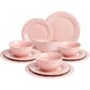 Paris Hilton 12-Piece Dinnerware Set, Embossed Hearts. Iconic Ceramic Stoneware Service for 4 with Dinner Plates, Salad Plates, and Bowls, Microwave & Dishwasher Safe, Pink