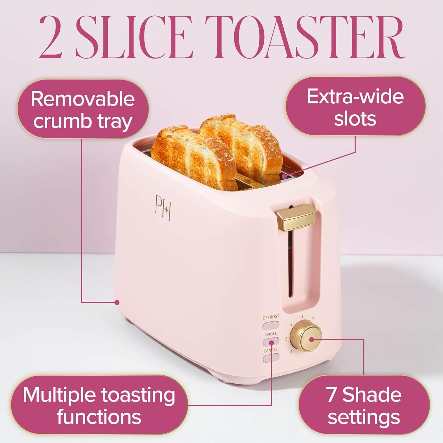 image:imageParis Hilton 2Slice Toaster ExtraWide Slots 7 Browning Settings Bagel amp Defrost Functions Removable Crumb Tray PinkPink