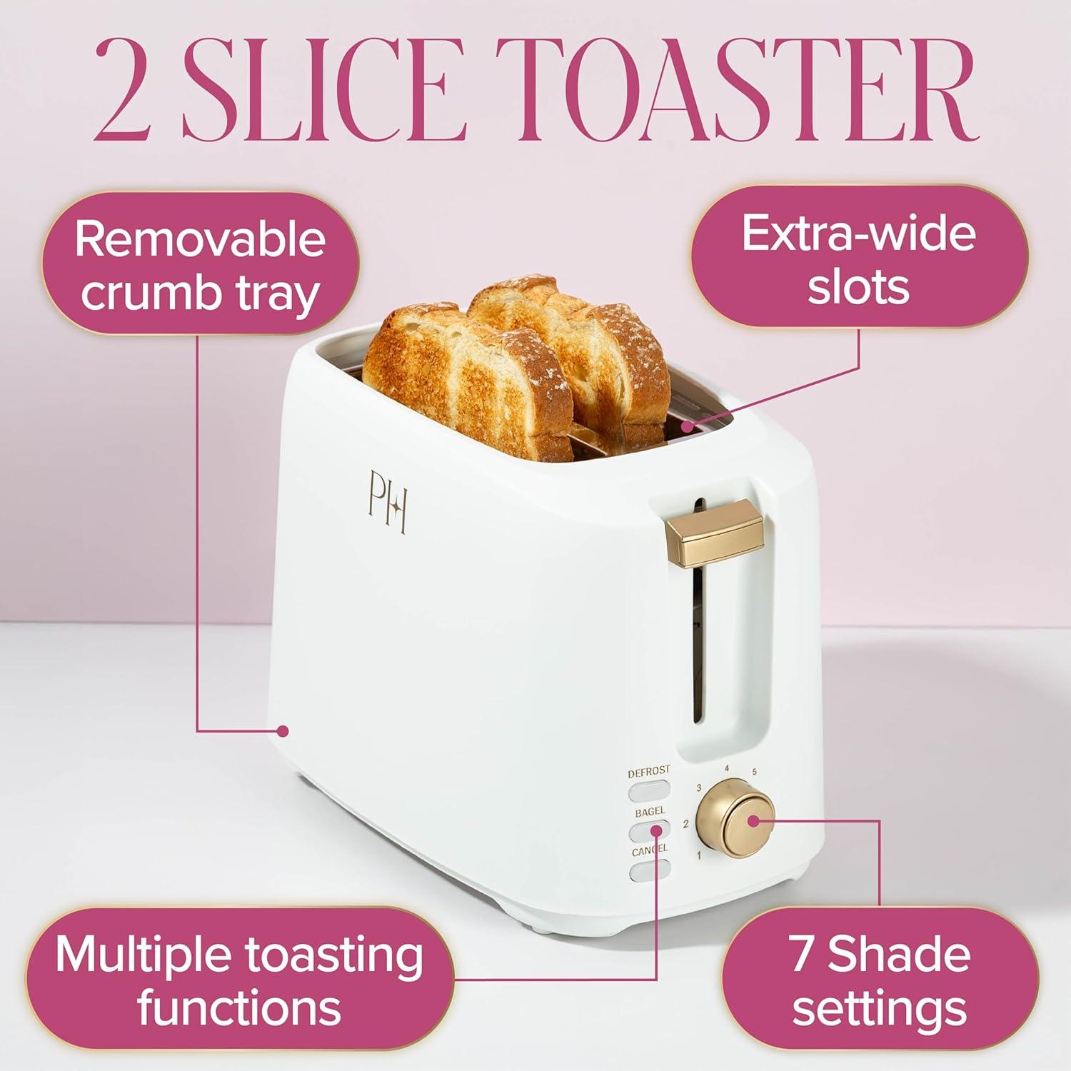 image:imageParis Hilton 2Slice Toaster ExtraWide Slots 7 Browning Settings Bagel amp Defrost Functions Removable Crumb Tray PinkWhite