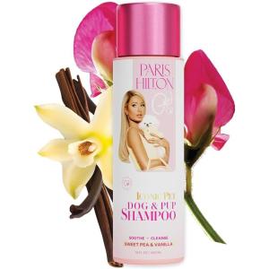 Paris Hilton Dog Shampoo – Sweet Pea & Vanilla Fresh Scent, Sulfate-Free Vegan & Hypoallergenic for All Dog Breeds, with Oatmeal & Aloe for Healthy Coats, Reduced Shed & Show-Ready Grooming 16oz/480ml(Sweet Pea & Vanilla)