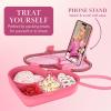 Paris Hilton Bento-Style Heart-Shaped Snack Box Set, Customizable 4-Compartment Containers with Removable Dividers, Built-In Phone Stand & Removeable Wrist Strap, 2-Pack, Pink