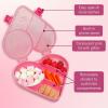 Paris Hilton Bento-Style Heart-Shaped Snack Box Set, Customizable 4-Compartment Containers with Removable Dividers, Built-In Phone Stand & Removeable Wrist Strap, 2-Pack, Pink