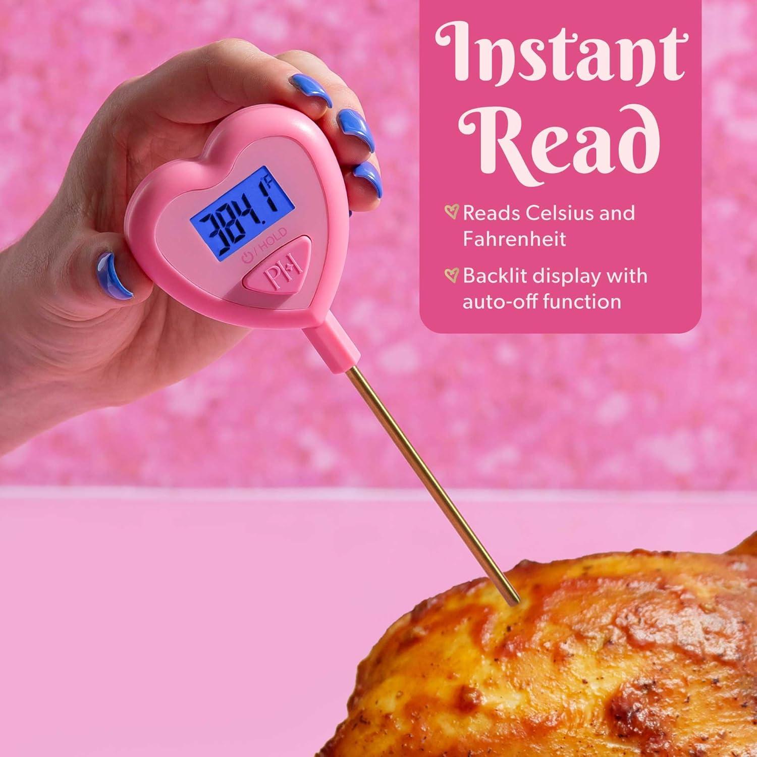 image:imageParis Hilton Digital Heart Shaped Thermometer for Cooking Baking and Grilling Instant Read in Celsius or Fahrenheit Pink