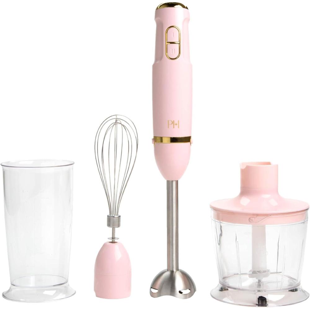 image:imageParis Hilton Hand Blender Set 2in1 Immersion Stick Blender with Whisk amp Blending Shaft 400W High Speed Pink with Gold Accents Smoothies Soups Sauces Baby Food Whipped Cream Pink