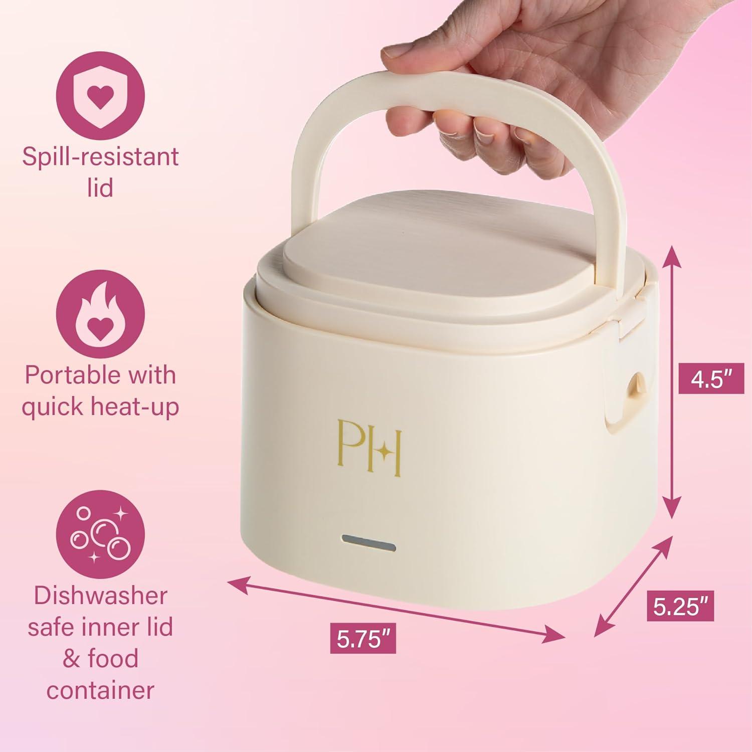 image:imageParis Hilton Electric Lunch Warmer 20Ounce Stainless Steel Portable Food Container With Sealing Lid Removable 25Cup Inner Dish Bow Front Decal Hot PinkCream